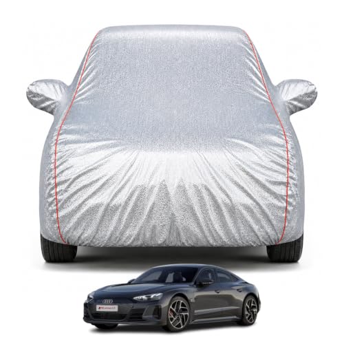 Image of Premium Car Cover for Audi RS e-tron GT Model | Waterproof, UV & Dust Protection | Mirror & Antenna Pocket | Triple Stitched, Soft Inner Lining, Belt & Buckle (Metalic Silver)