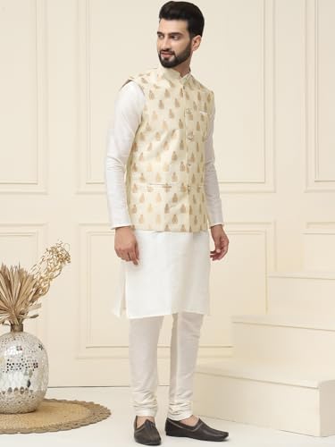 Image of SOJANYA (Since 1958 Men's Silk Blend Kurta Pyjama With Nehrujacket Set