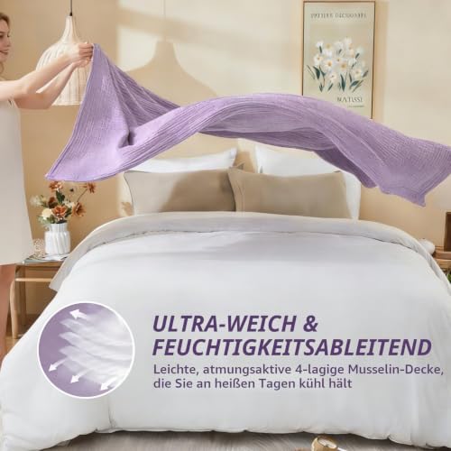 EMME Musselin Decke Baumwolle Oeko-TEX Kuscheldecke Melange Lavendel 230x270 – Ansicht 8