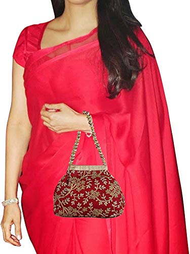 Image of Kuber Industries Polyester Embroidered Woman Potli Bag, Maroon - CTKTC31386