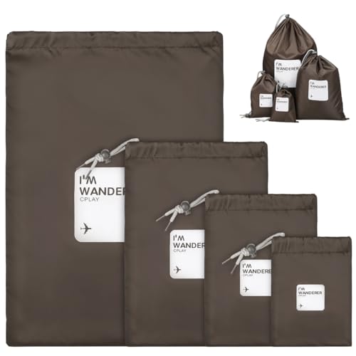 4 tück Kordelzugbeutel Wasserdichte Nylon Aufbewahrungstasche Größe XS/S//L (Kaffee)