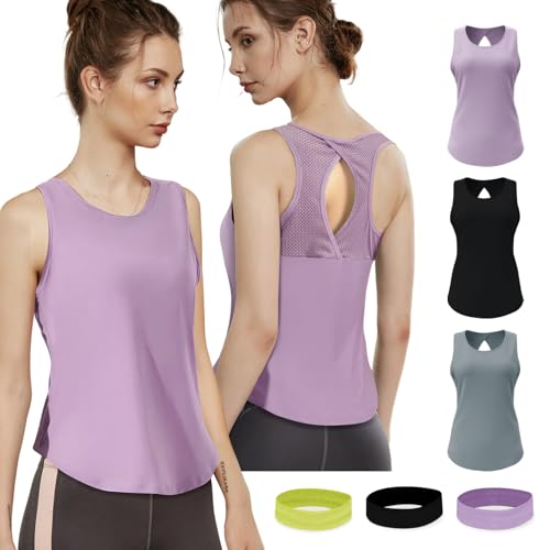 La mejor comparación de Ropa de Ejercicio y fitness para Mujer para comprar hoy. 46 DAQI Paquete de 3 Playera Deportiva Mujer, Camiseta sin Mangas Ligera para Mujer, Tank Top sin Mangas Cómodo y Transpirable para Deportes, Fitness, Correr, Ciclismo, Ejercicio, M