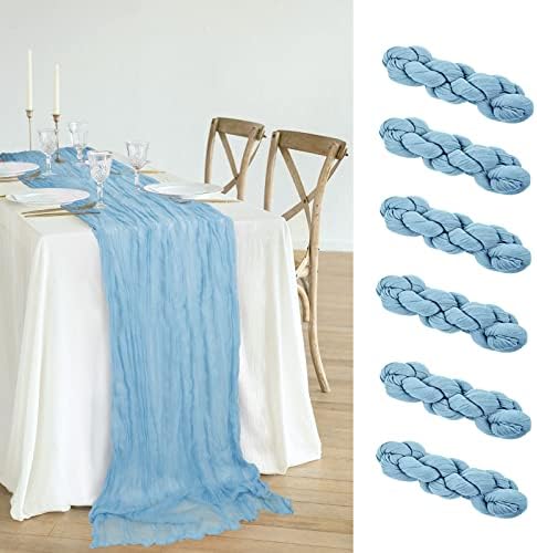 Avitorry 6PCS Baby Blue Cheesecloth Table Runner 10ft Gauze Cheese Cloth Table Runner 120 Inches Long Cheesecloth Table Runner Bulk for Wedding Bridal Baby Shower Boy Birthday Party Table Decorations