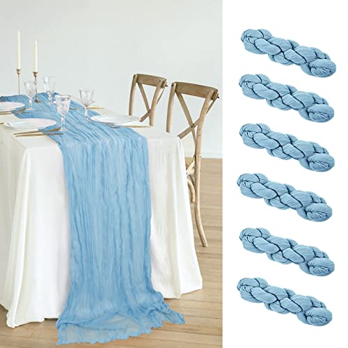 Avitorry 6Pcs Baby Blue Cheesecloth Table Runner 10Ft Gauze Cheese Cloth Table Runner 120 Inches Long Cheesecloth Table Runner Bulk For Wedding Bridal Baby Shower Boy Birthday Party Table Decorations #TOP23