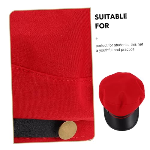BESTYASH Chauffeur Hat for Men and Women Vintage Newsboy Cap Unisex Beret for Spring and Summer British Style Flat Top Cap for Taxi Drivers and Daily Wear Red3
