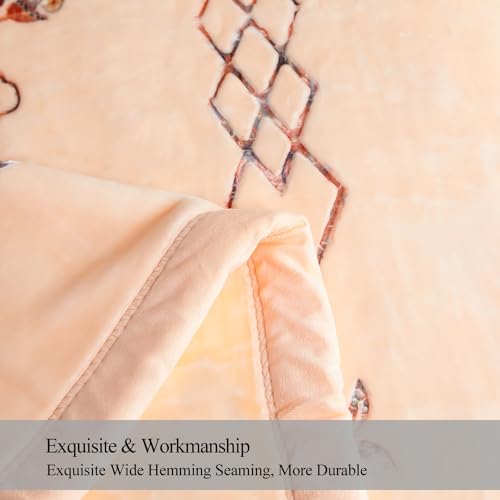 JML Korean Style Mink Blanket Heavy King Size 87" x 94", 10.5 Pounds Plush Raschel Fleece Blanket for Winter- Soft, Warm, 2 Ply, A&B Printed, Embossed (Flowers Branches Beige)