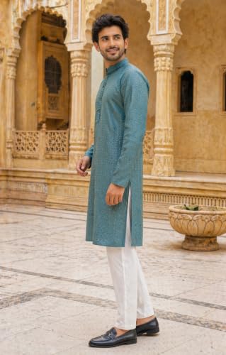 Image of Amazon Brand - Tavasya Men Rayon Blend Embroided Regular Kurta