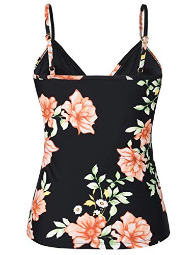 Image of Hilor Women's Tankini Tops Shirred Ruffled Swimsuits V Neck Swimwear Top