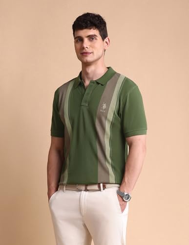 Image of U.S. POLO ASSN. Men Cotton Colourblocked Slim Fit Polo Shirt