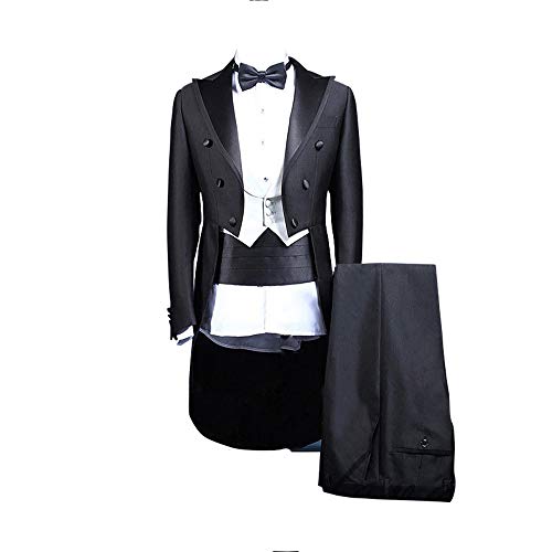 Premium Mens Black-White Victorian Tail Slim Fit Tuxedo - Tailcoat & Slacks for Prom Party