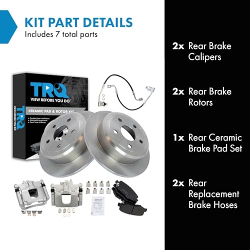 Image of TRQ Rear Brake Pad and Rotor Set Ceramic Rotors Calipers Hoses Compatible with 2008-2012 Jeep Wrangler