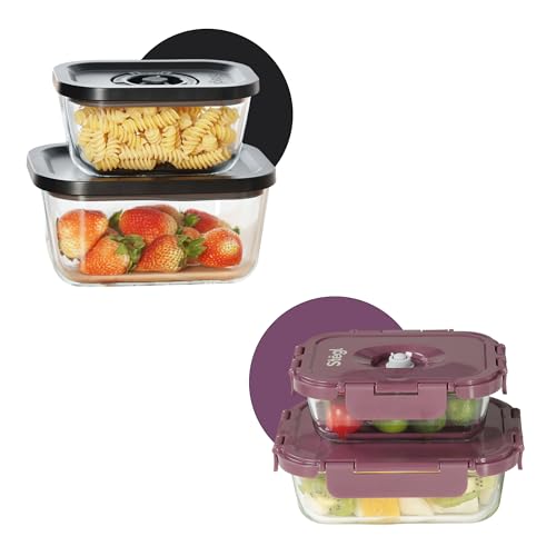 Image of Stegl Vacuum Container Set Of 4 - Airtight Glass Containers | Keeps Food Fresh 5x Longer | Microwave & Dishwasher Safe | German Engineered | Multicolor