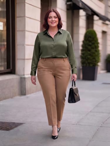 Image of Style Quotient Women Olive Satin Regular Formal Shirt
