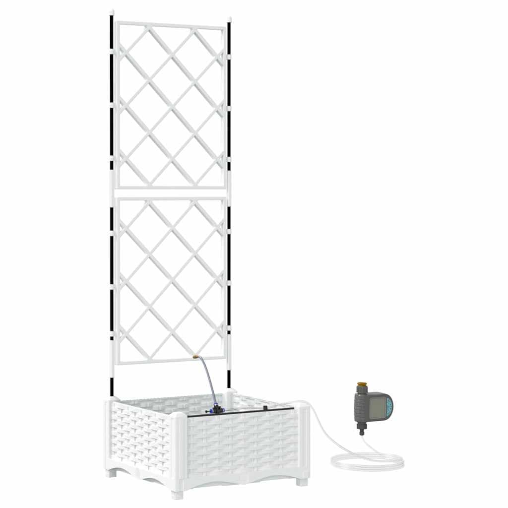 Biała Donica Ogrodowa 40x40x126 cm Z Tworzywa Sztucznego z Systemem Nawadniania Duża Skrzynka na Kwiaty Nowoczesna na Taras Ogród Balkon Samonawadniająca Odporna na Warunki Atmosferyczne