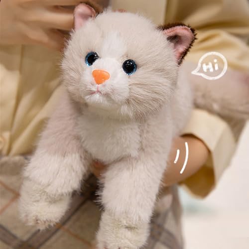 Image of PEACH CAT Cat Stuffed Animal 15 inch Realistic Kitten Plushies Soft Plush Toys Gifts for Kids Grey and White