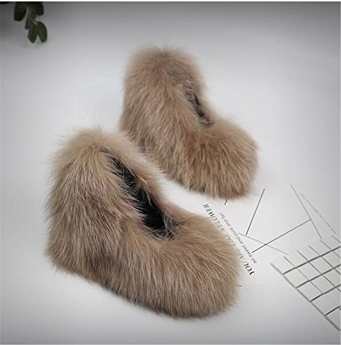 GO-09 Big Fluffy Heels With Real Fox Fur And Wedge Platform For Woman Handmade Furry Heel Shoes Footwear Heels Sandals Hairy And Fuzzy (Custom Size, Apricot)3