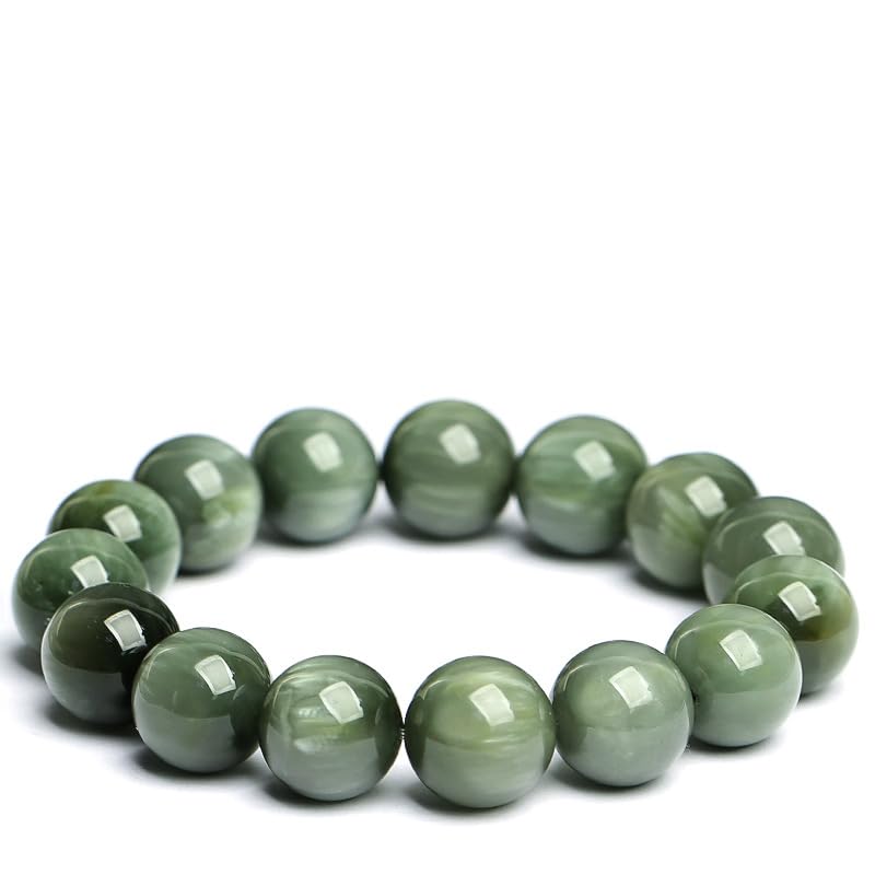 Pulsera de Cuarzo rutilado Verde Ojo de Gato Natural 7A – Pulsera elástica con Cuentas Redondas auténticas para Mujeres y Hombres, joyería de energía de Cristal curativo Pulido,8mm
