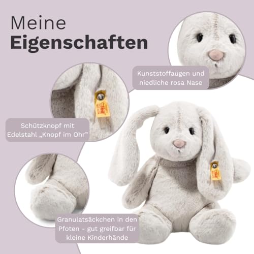 Steiff Hoppie Hase mit Schlappohren 28 cm hellgrau, Plüschtier, Soft Cuddly Friends, flauschiges Stofftier zum Kuscheln und Spielen, Kuscheltier für Mädchen und Jungen, waschmaschinenfest