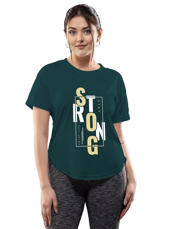 Image of CHKOKKO Womens Stylish Activewear Quick Dry Lightweight Breathable Printed Round Neck Half Sleeve Regular Fit Gym T Shirt for Sports Yoga and Training