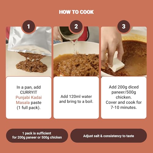 Image of CURRYiT Punjabi Kadai Masala Curry Paste | Cook in 15 mins | Just add Paneer, Chicken, Soyachaap | Made with Ghee | No Preservatives | Enjoy with Rice, Butter Naan |Indian Masala Wet Marinade 120g