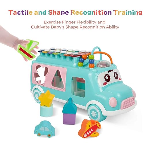 Image of StarAndDaisy Activity Musical Bus School Bus Xylophone Toy for Toddlers, Infant School Bus Toy for Kids , Baby Musical Bus Toys for 1 Year Old, Shape Sorter Push & Pull Educational and Learning Toys