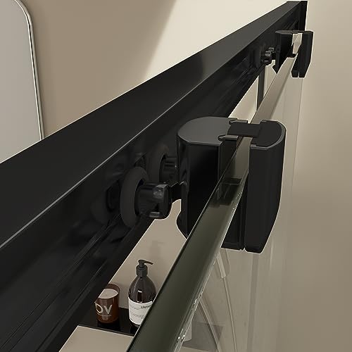 Miniatura 4 de Nebadoon Mamparas De Ducha - 1 Puerta Corredera 1 Fijo - Mampara De Ducha Corredera - Perfilería Negra Mate - 134 A 138 Cm Ancho Adaptable 4 Cm X 195 Cm Alto - Posición Puerta Izquierda
