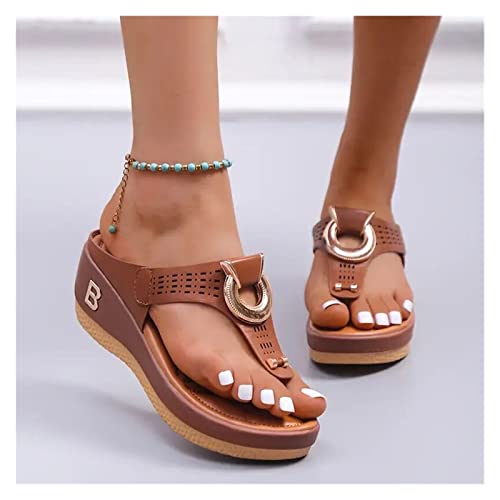ZANHOG Nuevas Sandalias de Verano for Mujer, Zapatos de Playa con Punta Abierta, Chanclas, cuñas, Zapatillas cómodas, Sandalias Bonitas for Mujer, Talla Plu 35~43 (Color : marrón, Size : 36)