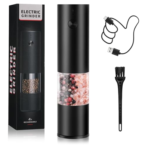 AXFEE Moulin a Poivre Electrique, Moulin à Sel et Poivre Électrique Rechargeable, Grossièreté Réglable, Rechargeable USB, moulin epices electrique avec 70ml, pour BBQ, Restaurant, Cuisine, Camping