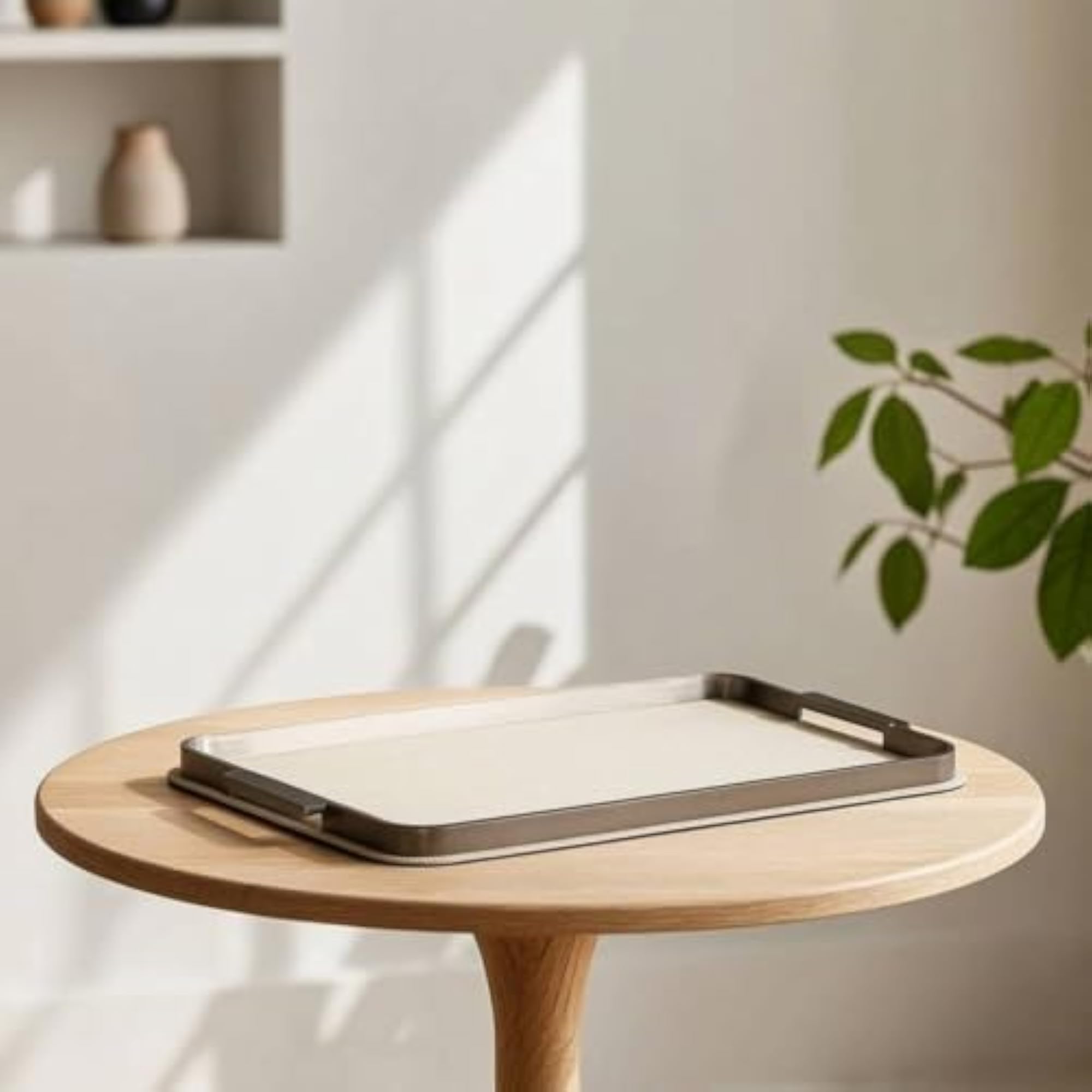 Rectangular Tray with Metal Rim, Slim Woven Base Design