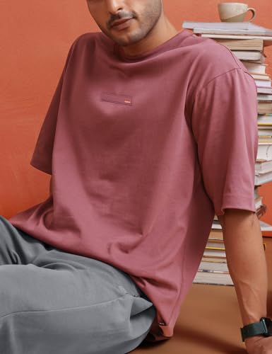 Image of DAMENSCH Statement Solid Oversized T Shirt for Men, Heavyweight, Anti-Pilling, Stylish, Relaxed Fit T Shirt for Men Cotton