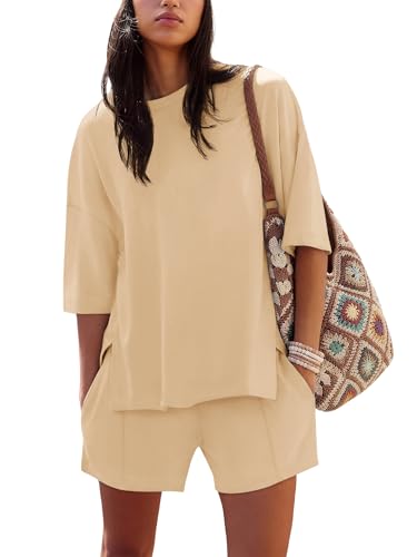 Image of COCCKO Womens Shorts Sets Matching Lounge Two Piece Outfits Summer Cute Casual Vacation Short Sleeve 2 Piece Set