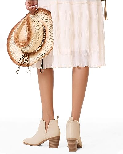 Coutgo Womens Cut Out Ankle Boots Chunky Stacked Heel Almond Toe Slip on Western Booties3