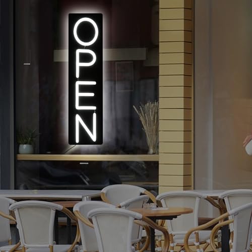 Image of Open Signs for Business 12V /2A Ultra Bright LED Neon Open Sign 16 Inch Lighted Open Sign Electric Light Up Open Sign for Business Storefront Window Glass Door Retail Shop Store Bar Salon Restaurant,Vertical White