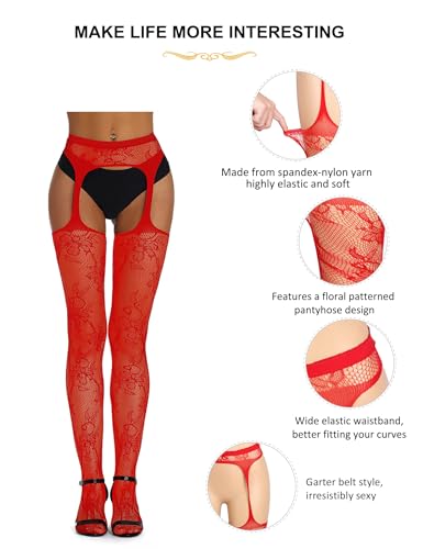Image of ohyeahlady Women's Fishnet Stockings Plus Size Tights Lace High Waist Suspender Pantyhose Stocking XS-5XL