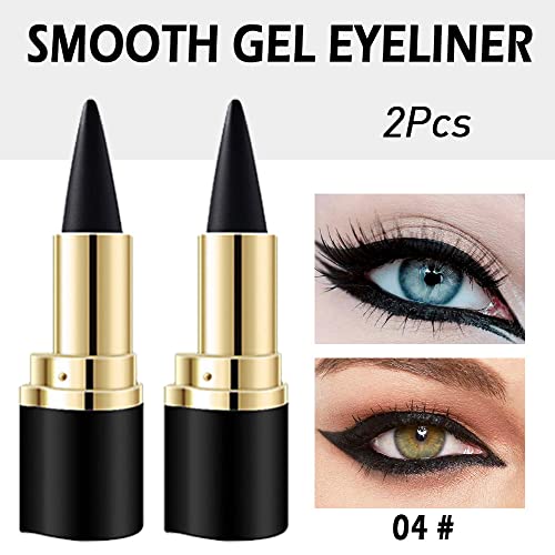 Kaely 2Pcs Black Gel Eyeliner Pencil,Natural Black Eyeliner Cream Waterproof Smudge Proof,Eye Liner Black Smokey Eyeshadow Palette Stick Crayon,Goth Halloween Makeup,Delineador De Ojos Contra El Agua thumb #1