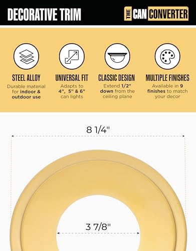 Image of The Can Converter Ceiling Medallion for Recessed Can Light - Home Improvement Decorative Steel Goof Ring & Cover Plate for 4'', 5'' & 6″ Cans, Small Ceiling Medallion for Chandeliers, Polished Gold