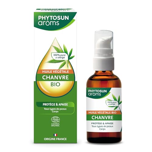 Phytosun Arôms - Huile végétale de Chanvre Bio - Protège et apaise tous types de peaux - Corps - 100% pure et vierge - 50mL