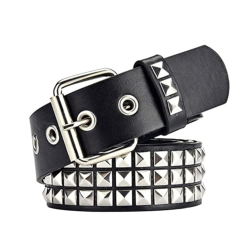 Punk Leather Belt, Studded Belt Beads Rivet Metal Pyramid for Men/Women Clothing Matching Black, Belts