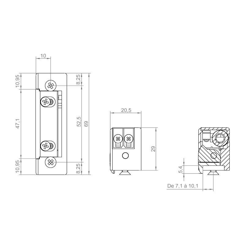Gâche électrique à rupture 33X11 Izyx - 12V DC - A encastrer - Gris