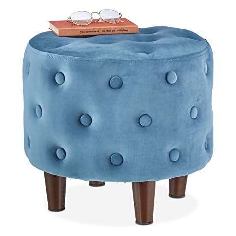 Relaxdays Taburete de Terciopelo Acolchado Turquesa Cover