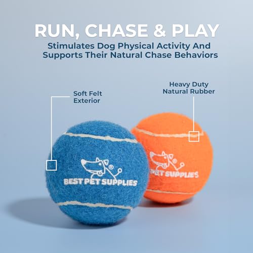 Image of Best Pet Supplies Interactive Squeaky Dog Chew Toy, Ideal Dog Toys for Chewers, Small, Medium & Large Dogs, and Fetch Lovers - Tennis (Assorted Color), Medium (Pack of 8)