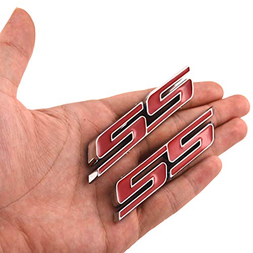 Image of Grill Side Fender Trunk Super Sport Emblem Badge Decal Letter 3D Logo Compatible with 2010 to 2025 Slant SS (Set of 2) (Chrome Red)