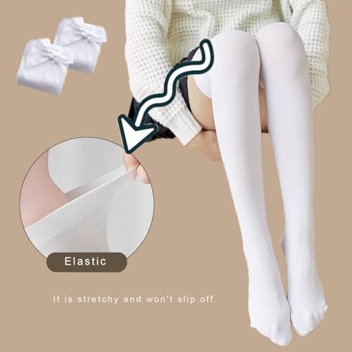 2 Pcs White Thigh High Bows Stockings for Women Over the Knee Socks Sexy Lolita Opaque Velvet Stocking3