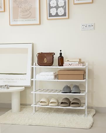 Miniatura 2 de Varhomax Zapatero blanco, organizador de zapatos de bambú de 4 niveles para armario y entrada, estante de zapatos de madera gruesa para espacios