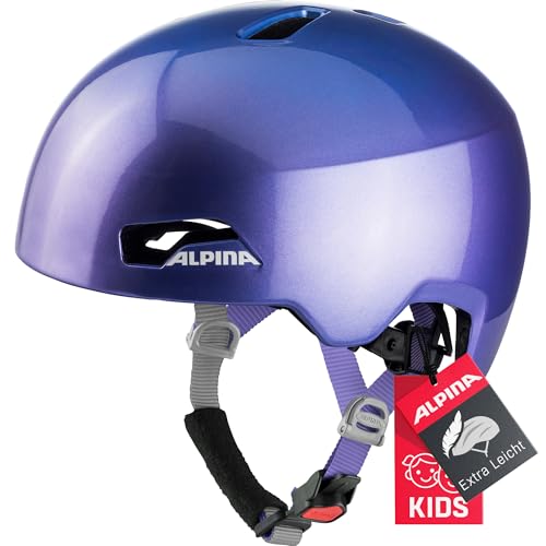 ALPINA Hackney - Leichter, Bruchfester & Optimal Klimatisierter Fahrradhelm für Kinder, Mit Nachrüstbarem LED für Gute Sichtbarkeit, flip Flop Purple, S (47-51 cm)