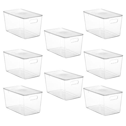 Vtopmart 8 Pack Clear Stackable Storage Bins with Lids,XLarge Plastic Containers with Handle for Pantry Organizer and Storage,Perfect for Kitchen,Fridge,Cabinet, Closet,Bathroom Organization