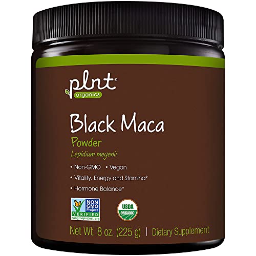 plnt Organic Black Maca Powder (Lepidium meyenii), Supports Energy, Stamina and Hormone Balance, Non GMO, Vegan (8 Ounces Powder)