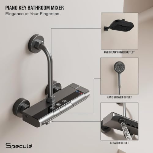 Image of Matte Black 3 in 1 Wall Mixer Shower Set with L Bend, 5 Flow Overhead Shower, Hand Shower Set| Bathroom Shower Kit for Hot & Cold Water