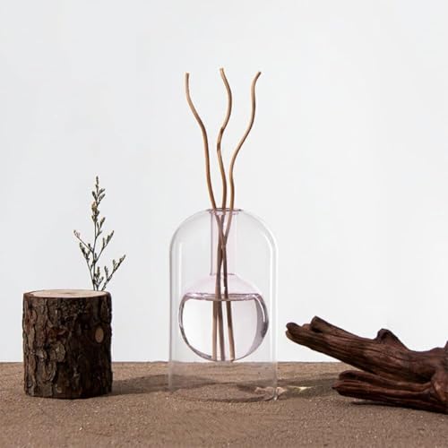 Riuuyyi リードディフューザー 容器&リードスティックセット アロマ ポット おしゃれ 200ml インダストリアル ダブルウォール ガラス スティック フラスコ 三角フラスコ 芳香 花器 シンプル ルームフレグランス 香り リビング 玄関一輪挿し