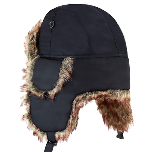 Image of Faux Fur Safety Reflective Aviator Trapper Hat Snow Ski Trooper Winter Cap